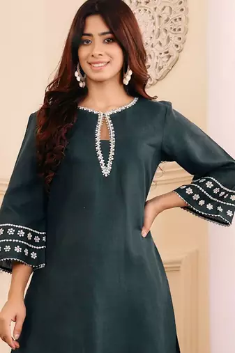 Embroidered Straight Sequinned Kurta with Palazzos