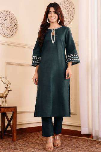 Embroidered Straight Sequinned Kurta with Palazzos