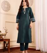Embroidered Straight Sequinned Kurta with Palazzos