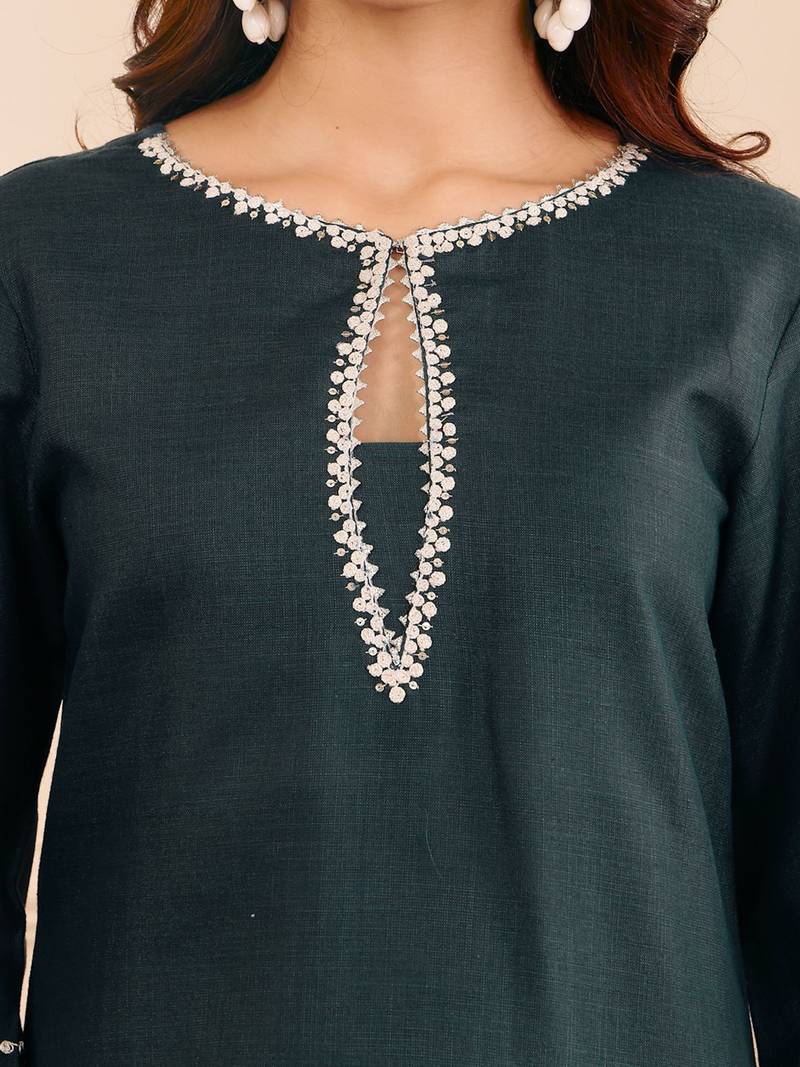 Embroidered Straight Sequinned Kurta with Palazzos
