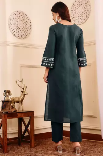 Embroidered Straight Sequinned Kurta with Palazzos
