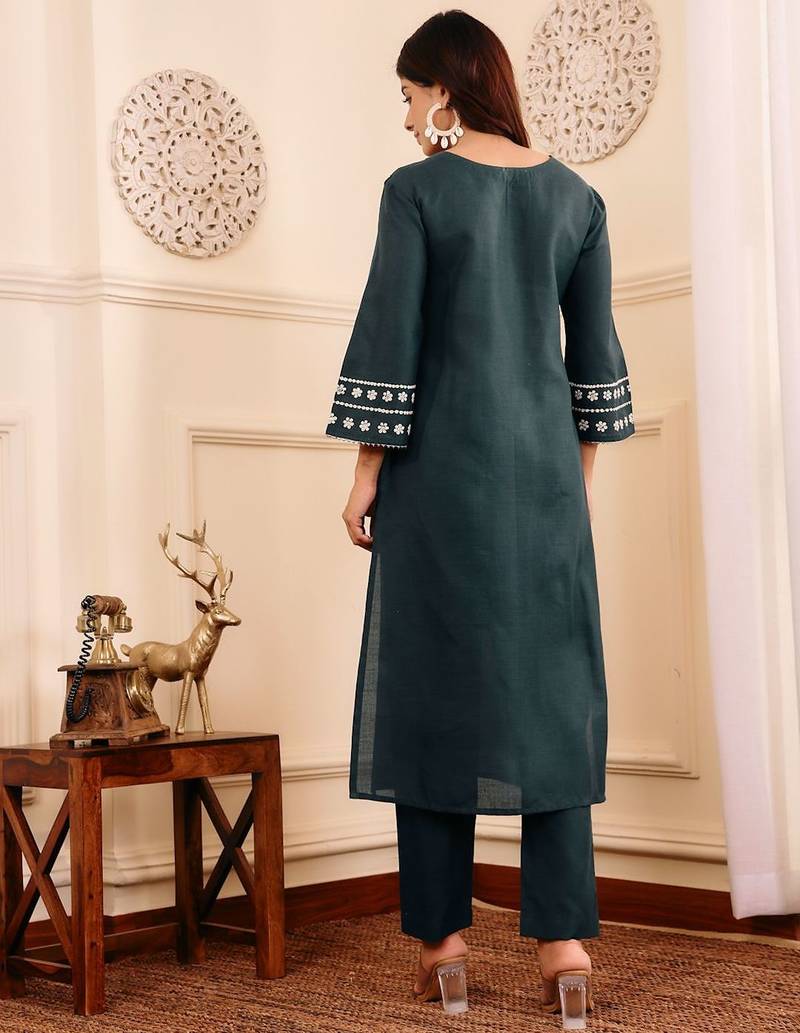 Embroidered Straight Sequinned Kurta with Palazzos