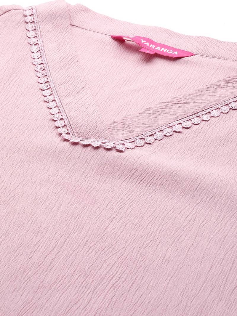 Pink Flared Sleeve Organza detailed Solid Kurta & Palazzo