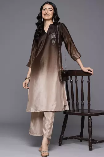 Ombre Sequine Embroidered Kurta with Trouser