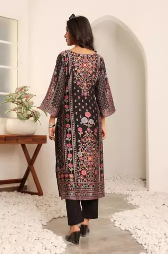 Floral Printed V-Neck A-Line Chanderi Straight Kurta with Trousers