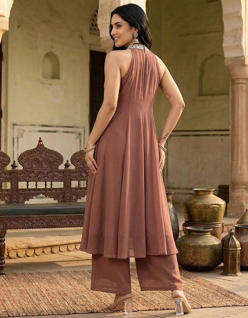 Floral Embroidered Panelled Georgette Anarkali Kurta With Trouser