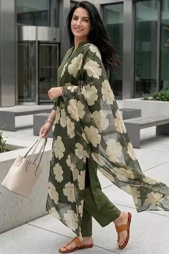 Women Regular Kurta with Trousers & With Dupatta