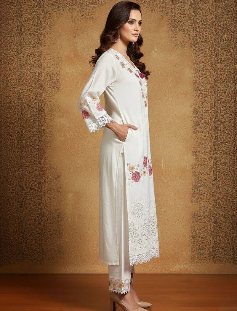 Women Floral Embroidered Regular Thread Work Pure Cotton Kurta with Palazzos & With Dupatta