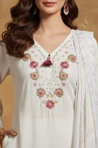Women Floral Embroidered Regular Thread Work Pure Cotton Kurta with Palazzos & With Dupatta