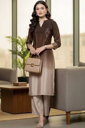 Women Ombre Dyed Thread Work Kurta with Trousers