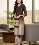 Women Ombre Dyed Regular Thread Work Kurta with Trousers
