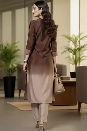 Women Ombre Dyed Regular Thread Work Kurta with Trousers