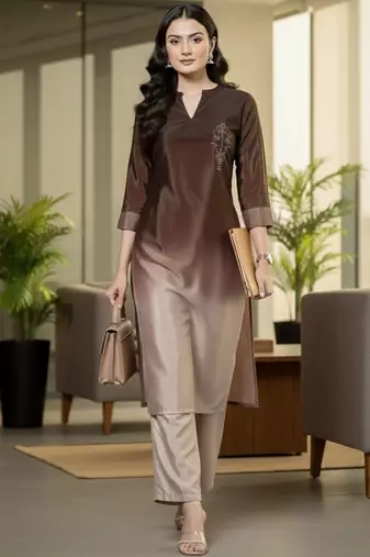 Women Ombre Dyed Regular Thread Work Kurta with Trousers