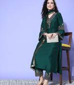 Green Zari Embroidered Flared Sleeves Kurta with Trouser & Dupatta