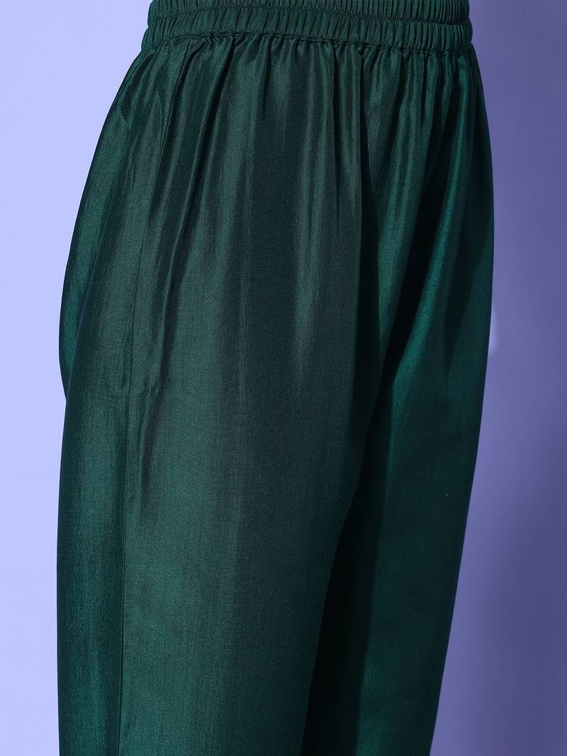 Green Zari Embroidered Flared Sleeves Kurta with Trouser & Dupatta