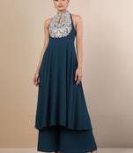 Women Ethnic Motifs Embroidered Panelled Thread Work Georgette Kurta with Palazzos