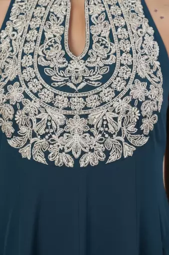 Women Ethnic Motifs Embroidered Panelled Thread Work Georgette Kurta with Palazzos