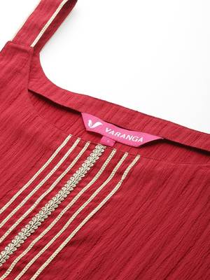 Maroon Gota Detailed Sleeveless Kurta with Trouser and Dupatta 3