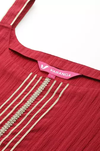 Maroon Gota Detailed Sleeveless Kurta with Trouser and Dupatta