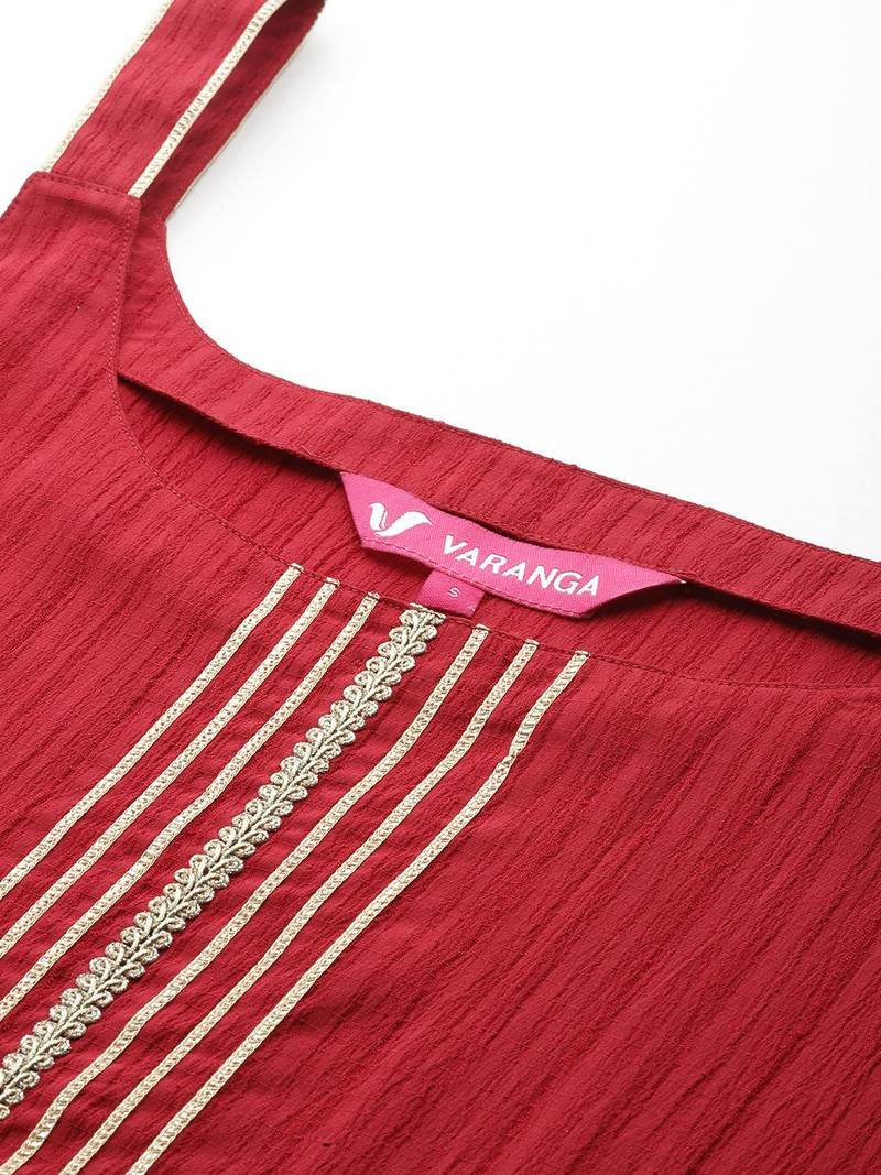 Maroon Gota Detailed Sleeveless Kurta with Trouser and Dupatta