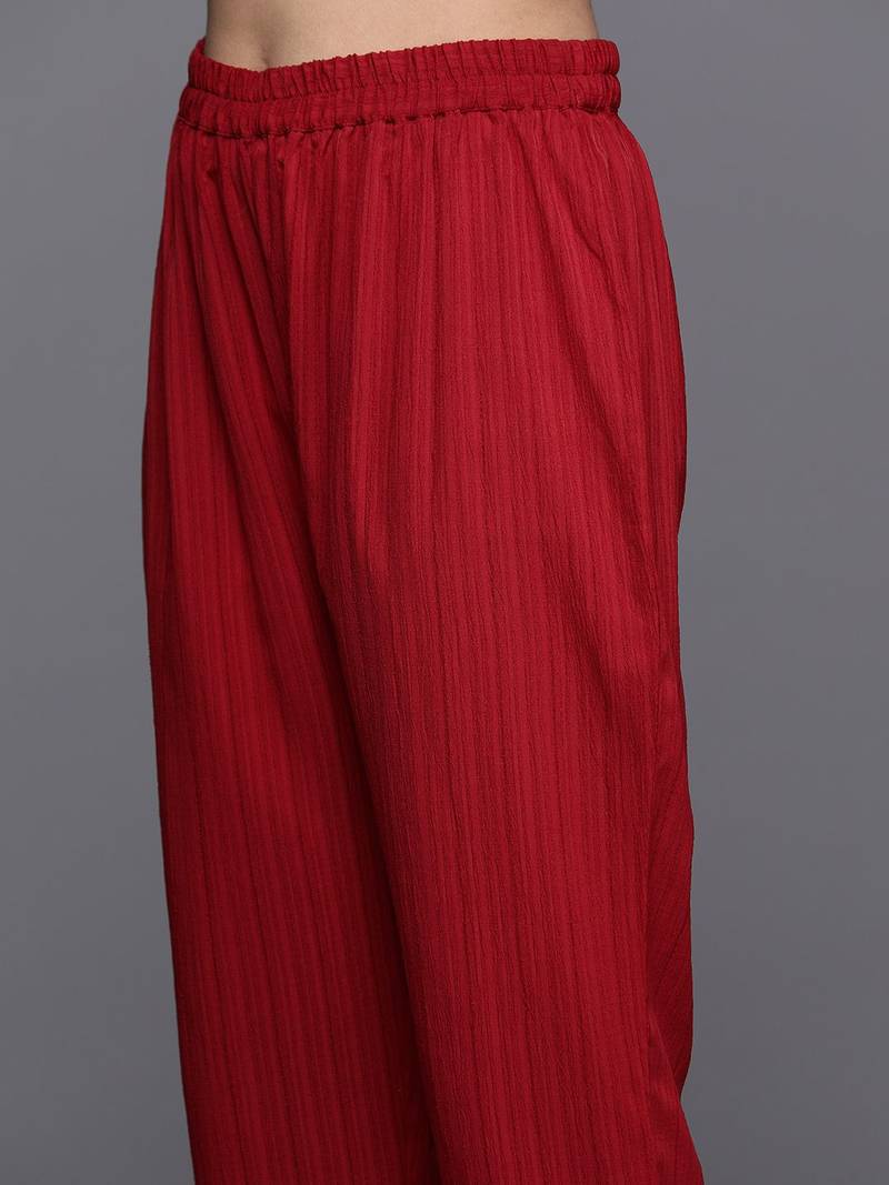 Maroon Gota Detailed Sleeveless Kurta with Trouser and Dupatta