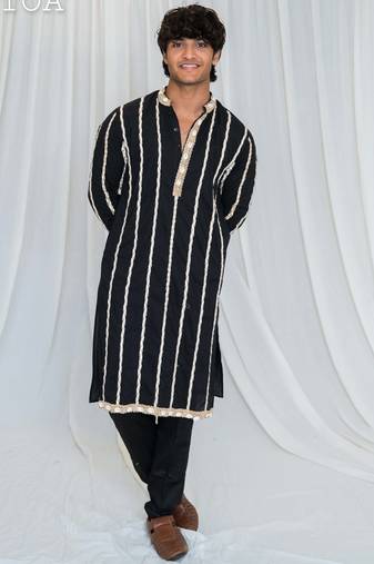 Shades of threads - kurta - black