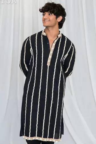 Shades of threads - kurta - black