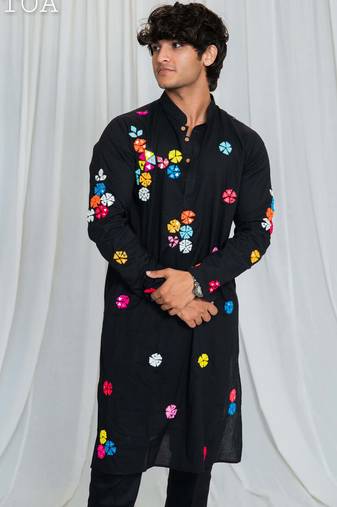 Shades of mirror - random multi mirror kurta - black