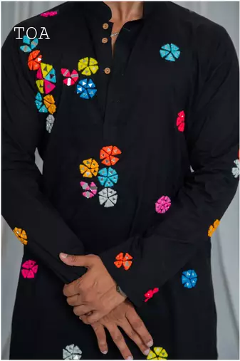 Shades of mirror - random multi mirror kurta - black