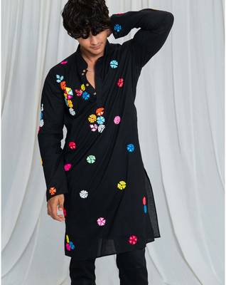 Shades of mirror - random multi mirror kurta - black 3
