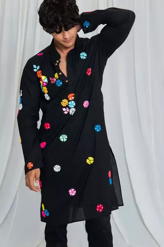 Shades of mirror - random multi mirror kurta - black