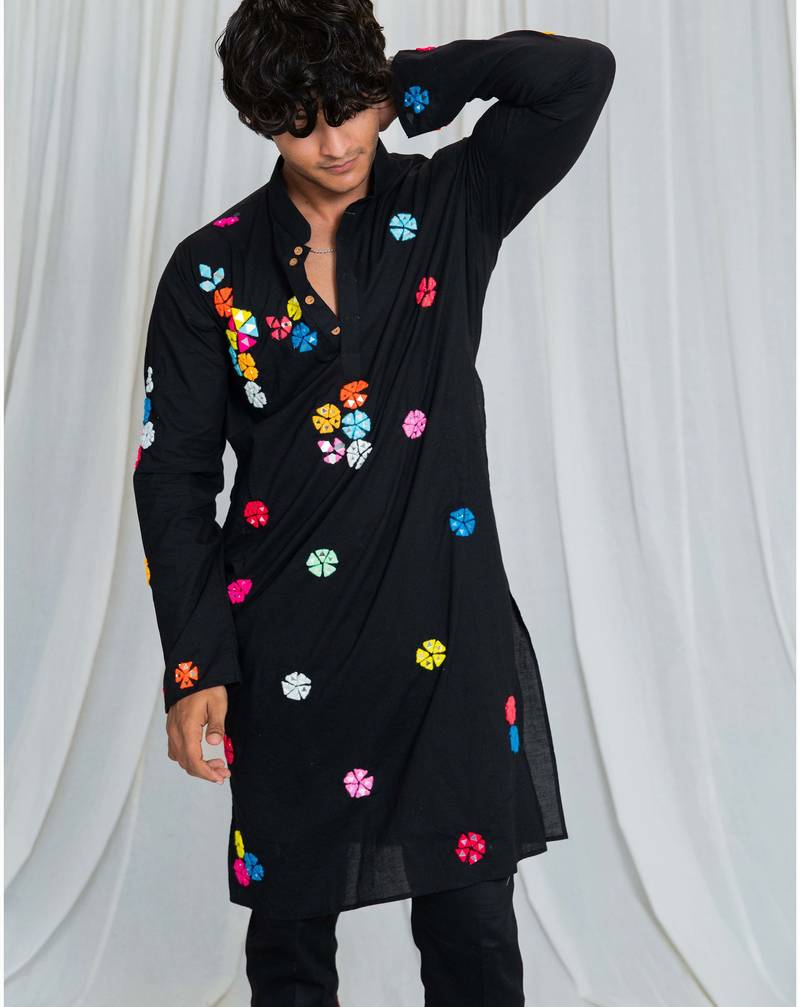 Shades of mirror - random multi mirror kurta - black
