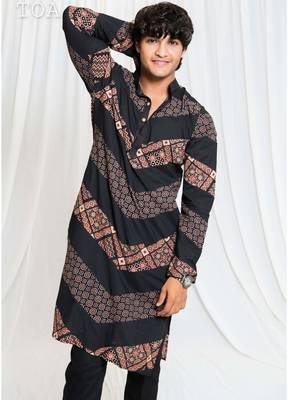 Shades of ajrakh - alternate zag - black 1