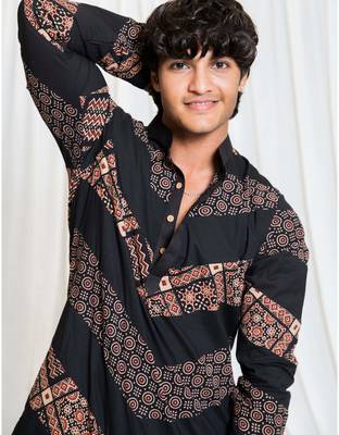 Shades of ajrakh - alternate zag - black 3