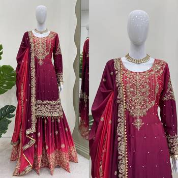 Rani pink chinon silk blend palazzo suit with dori & sequins work 4