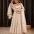 Cream roman cotton embroidered gown set with organza dupatta