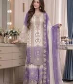Lavender georgette embroidered kurta palazzo set with dupatta