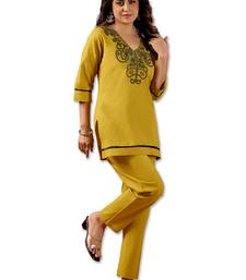 mustard cotton hand work co-ord set with pocket 