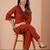 Orange cotton hand work co-ord set with pocket 