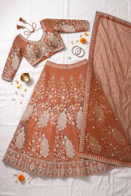 Rust Orange Silk Bridal Lehenga Choli With Heritage Dori And Peacock Embroidery 5