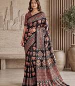 Ajrak digital print mirror work saree with unstitched blouse