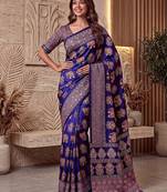 Ajrak digital print mirror work saree with unstitched blouse