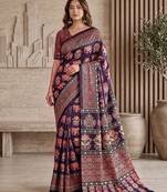 Ajrak digital print mirror work saree with unstitched blouse