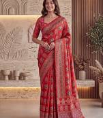Ajrak digital print mirror work saree with unstitched blouse