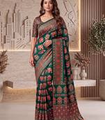 Ajrak digital print mirror work saree with unstitched blouse