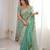 Sea green fendy crush zari embroidered saree with unstitched blouse
