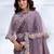 Lavender faux crepe satin silk saree with embroidered cape