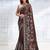 Coffee brown faux crepe satin silk embroidered sare with blouse