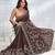 Coffee brown faux crepe satin silk embroidered sare with blouse