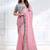 Baby pink faux crepe satin silk saree with embroidered blouse